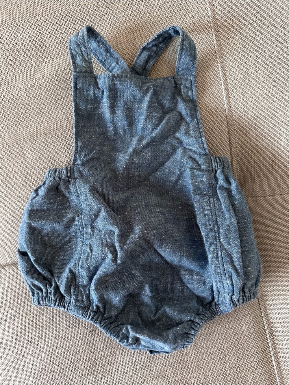 Chambray Soft Bubble Romper with Cross-Back Straps - 3-6 months